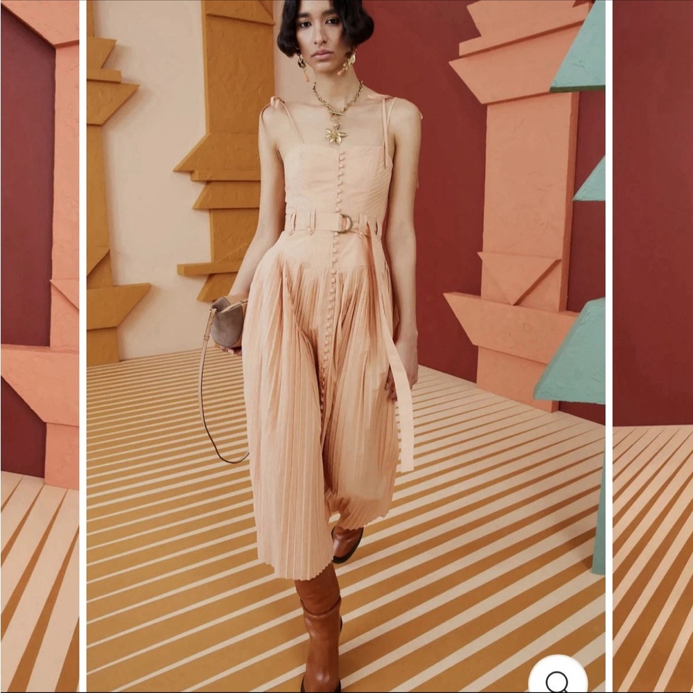 NWT Ulla Johnson Cosette Pleated Poplin Midi Dress w/Pockets Pale Peach Size 2